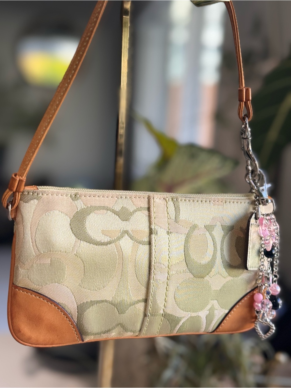 Coach Signature Optic Green Wristlet + Charms